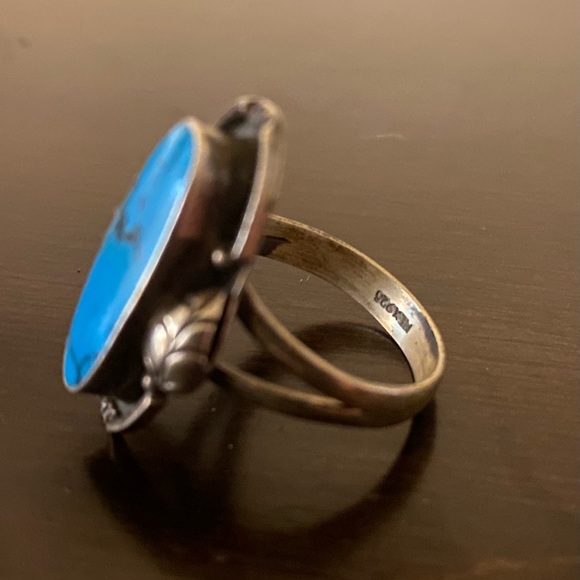 Vintage Taxco Mexico Turquoise Ring | Sterling Silver 925 Size 10 Southwestern - Picture 4 of 7